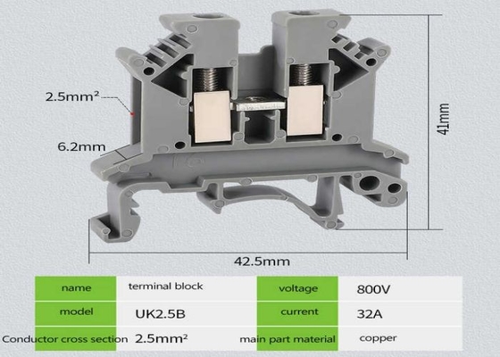 UK series din rail terminal block UK 2.5mm plastic screw clamp terminal brass surface mount  cable connectors terminals